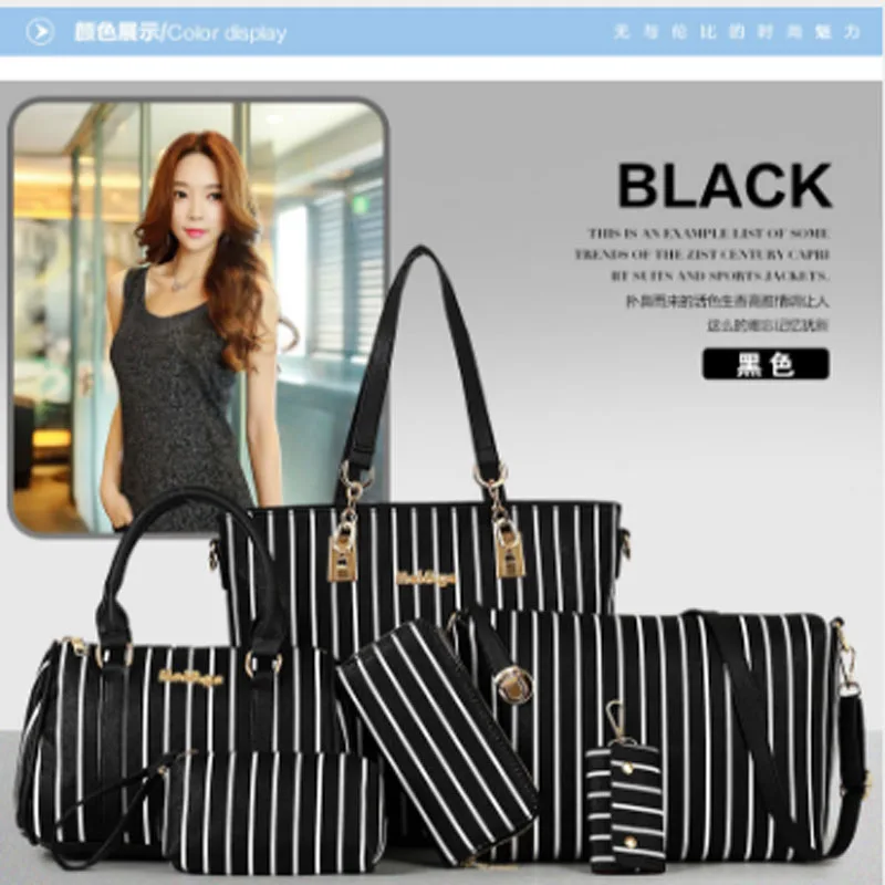 2020 new stripe six-piece portable female bag European and American fashion color bump one shoulder cross child mother bag