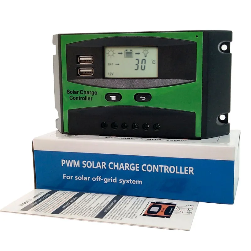 PWM 30A 20A регулятором солнечного заряда и разряда контроллера 12V 24V Авто ЖК-дисплей фотоэлектрическая солнечная панель регулятор с двумя USB 5V Новинка для панели солнечных батарей