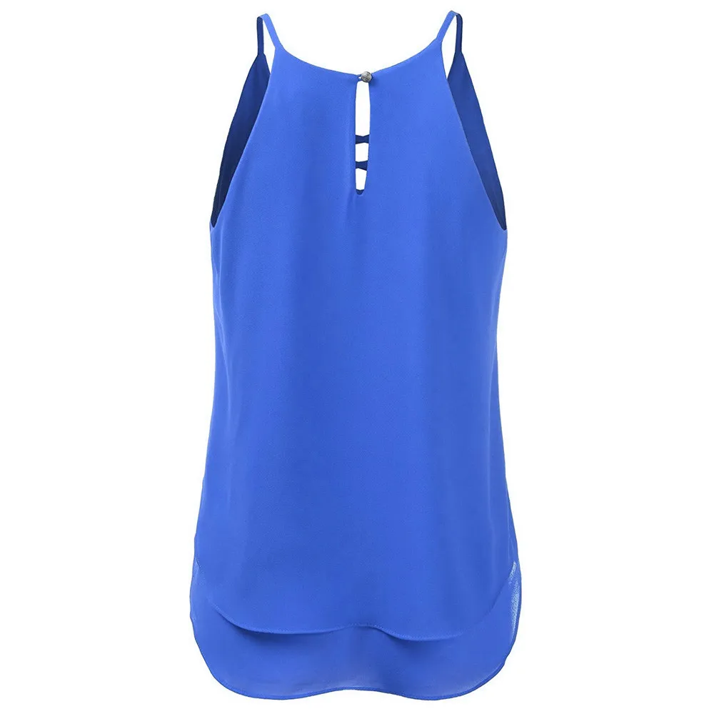 Plus Size Vest Sleeveless Summer Women Back Cross Chiffon Vest Tank Top Haut femme Loose Beach Tops Colete Feminino N4