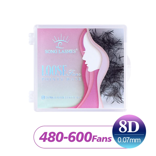 SONG LASHES 3D to 16D Fans Sharp Slim Narrow Stem Premade Volume Fans Loose Thin Pointy Base Russia Volume Eyelashes Extensions 8D-0.07-480-600 fans
