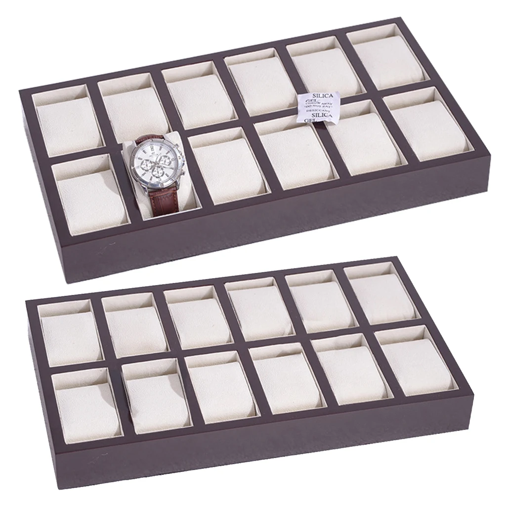 

Luxury Wooden 12 Slots Watch Box Removable Pillow Tray Jewelry Shop Display Case