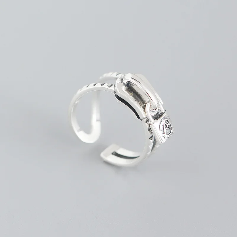 

925 Sterling Silver Material Personality Geometric Zipper Ring for Women Fashion Small Lock Pendant Opening Custom Jewelry Gifts