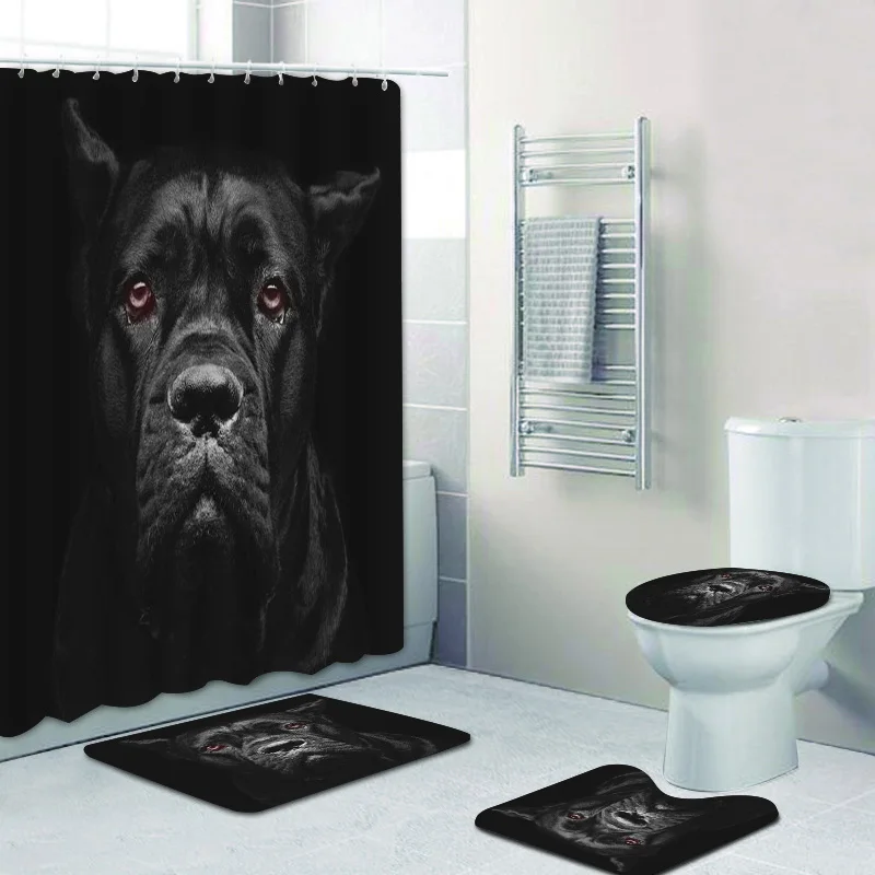 

Portrait of Black Cane Corso Shower Curtains Bathroom Curtain Set Dogs Puppy Animal Bath Curtain Mat Rug Carpet Home Decor Gift