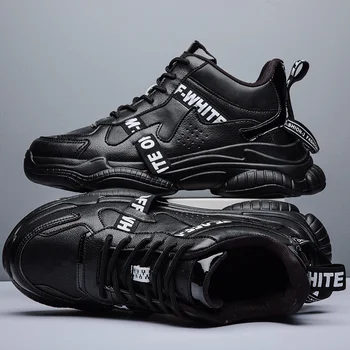 

2020 New Autumn Pu Leather Casual Shoes Men Black Shoes Fashion Chunky Dad Sneakers for Men Breathable Light Tenis Masculino