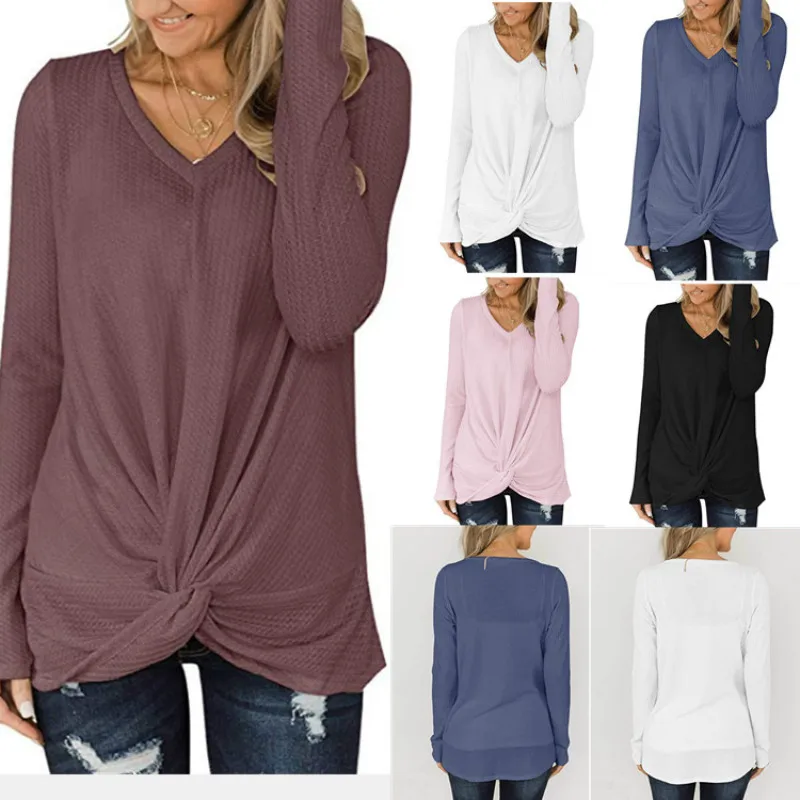 

The new autumn 2019 fold v-neck long sleeve's tops fashion and personality