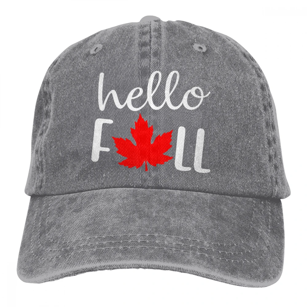Hello Fall кленовый лист Casquette черный унисекс Мужские Женские джинсовые бейсболка с ремешком кепки Регулируемый Гольф папа шляпа