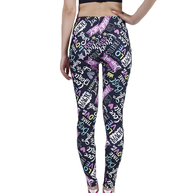 YSDNCHI Sexy High Waist Breathable Leggings Polyester Ankle-Length Pants Workout Leggin Fashion Women Letter Printing Push Up white leggings