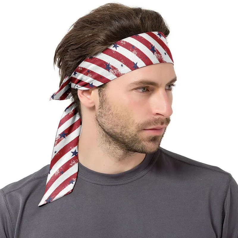 American Flag Pattern Design Outdoor Sports Cycling Running Tennis Anti-Slip Sweatbands Headbands