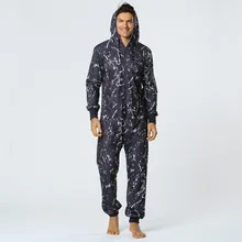 Pijama Hombre Hooded Jumpsuit Men Satin Pajamas Onesie Adults One Piece Sleepwear Long  Man Night Wear 2XL With Tmall Quality