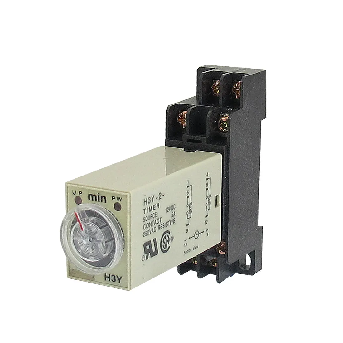 

uxcell DC 12V H3Y-2 0-30Min DPDT 8 Pins Power on Time Delay Relay w Base