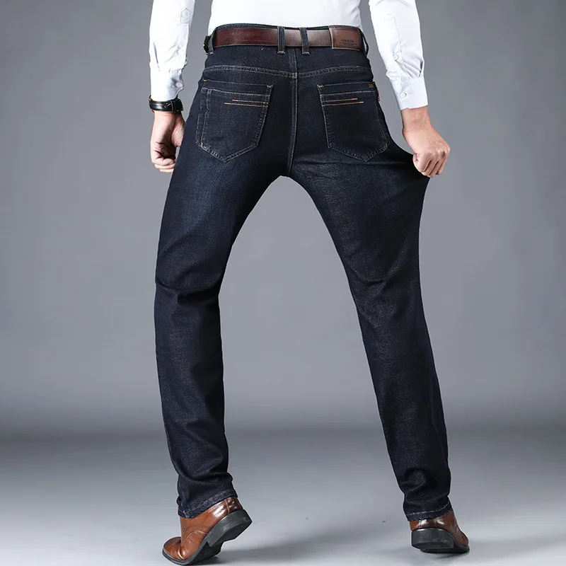 Autumn Winter Fashion Men Jeans High Quality Black Blue Straight Casual Business Jeans Men Denim Pants Elastic Classical Jeans