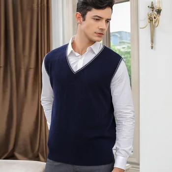 

Men's Cashmere Sweater Vest 2020 Spring New Business Casual Rhombus Block Color V-neck Wool smart Vest Sleeveless sweater