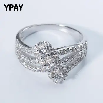 

YPAY Luxury Shiny Zircon Finger Rings for Women Ladies 100% Genuine 925 Sterling Silver Midi Ring Fine Wedding Jewelry YMR441