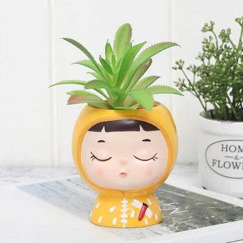 

Hot 1PC Cartoon Girl Succulent Plant Desk Flowerpot Handicraft Bonsai Flower Pot Enamel Flowerpot Cute Home Desktop Decoration