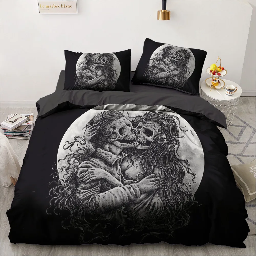 Skull Duvet Cover Set King 3D Beauty Ride or Die Printed Bedding Duvet Cover with Zipper Ties 3 Pieces Microfiber Duvet Cover for Adults 90x 103 