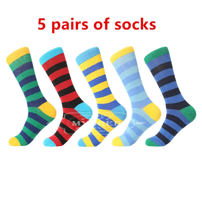 MYORED, Прямая поставка, цветные модные мужские носки, чёсаный хлопок, забавные носки для мужчин, Calcetines de hombre - Цвет: 5 pairs of socks