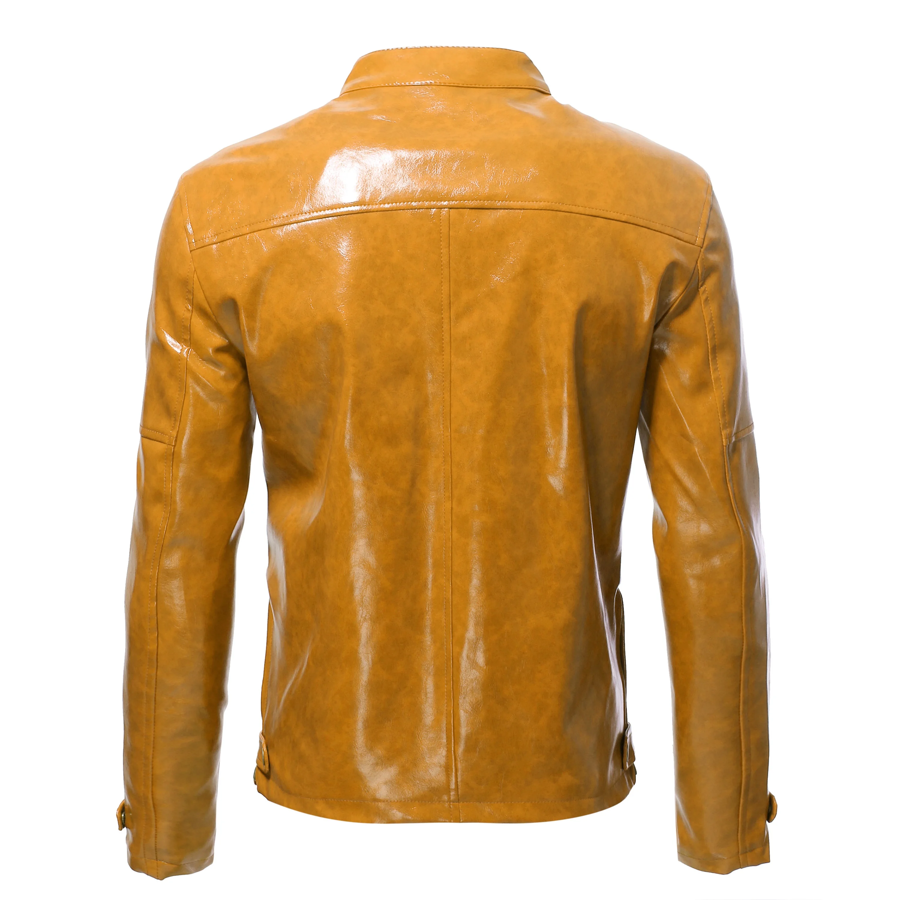 S-5XL Glossy Leather Jacket Men's Fall Fashion Slim Stand Collar Motorcycle Leather Jacket/Men PU Imitation Leather Jacket male brown biker jacket