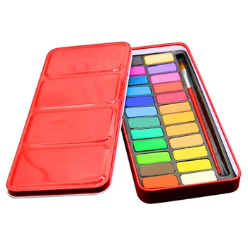 

24 Colors Solid Watercolor Pigment Children and Adults Drawing Set Red Iron Box Package (Red)