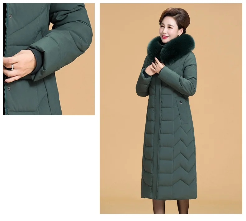 Зимнее пуховое хлопковое пальто со съемным меховым воротником Куртка с капюшоном женская теплая Толстая парка больших размеров женское длинное пальто 5XL 6XL
