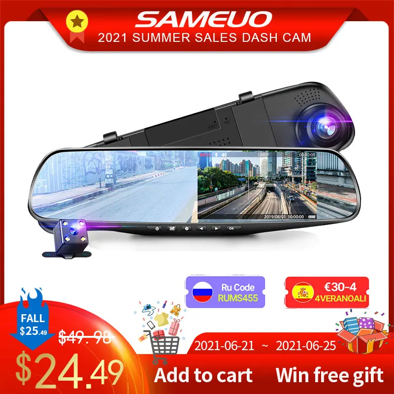 1080P HD Camera Automatic Recording Deceleration Brusca 170° Wide Angle Rear View for Reversing isYoung 4.3 Inch Digital Rearview Mirror and Dash Cam FHD Screen 