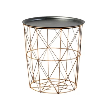 

JEYL Modern Gold Round Wire Metal Storage Basket Side Table Bedroom Balcony Corner Tea Table