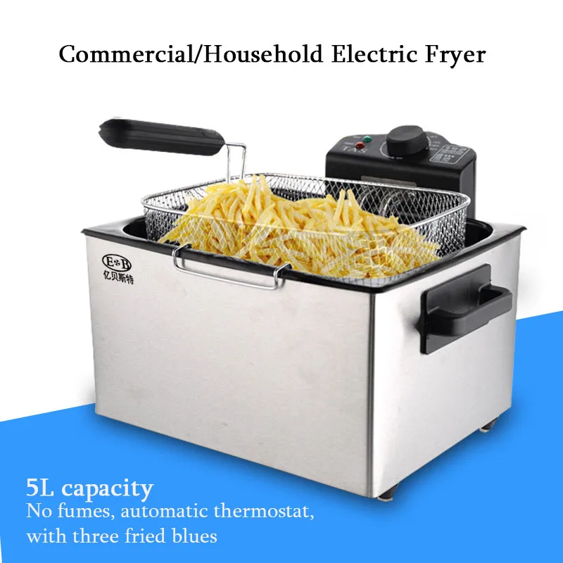 2000W Commercial Fryer 5L Fried French Fries Fried Chicken Wings Oil-free Smoke Potato Tower Household Electric Fryer