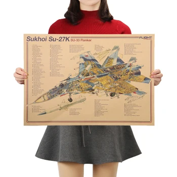 

Vintage Aircraft Structural Design Poster Bar Home Decor Retro Kraft Paper Painting Wall Sticker 51X36cm