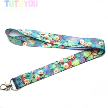

PC99 Wholesale 20pcs/lot Claude Monet lotus Lanyards For Keys ID Card Pass Gym Mobile Phone USB Badge Holder