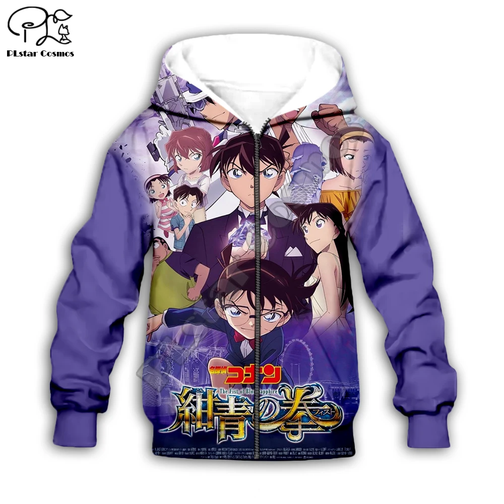 Kawaii/толстовка с капюшоном для маленьких мальчиков с объемным рисунком детектива Конана, новая Толстовка с принтом Аниме/футболка на молнии/штаны для девочек, Детский комплект