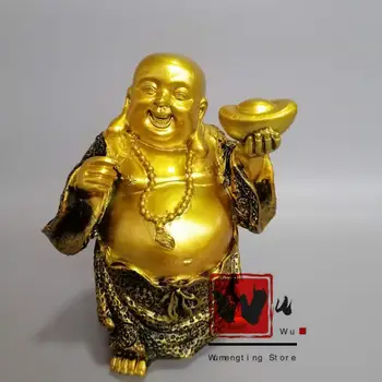 

Chinese archaize resin Maitreya Buddha holds Gold ingot statue #C