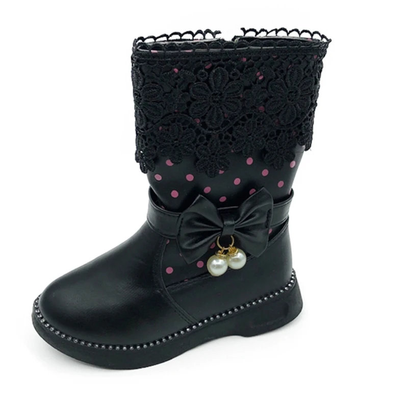 

Mudipanda girls winter boots children snow boot kids new bota pink red black lace fashion shoes flat winter warm bot for kids