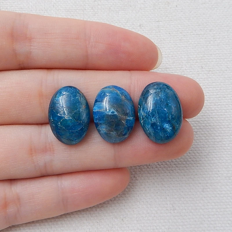 Wholesale 3Pcs Natural Stone Blue Apatite Crystal Oval Shape Cabochon Setting 18x13x5mm 17x12x5mm 8.8g