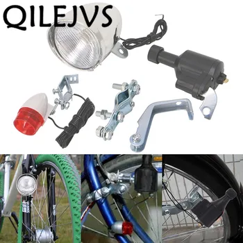 

QILEJVS Bicycle Light Motorized Bike Bicycle Friction Dynamo Generator Head Tail Light Acessories