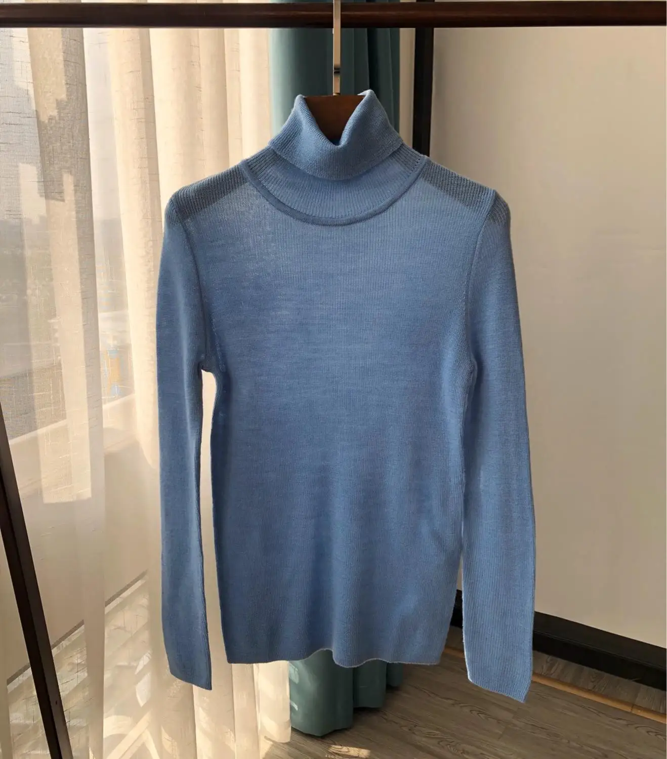Women Solid Color Knitwear Autumn Winter Female Casual See Thorugh Pullover Slim Knitted Tops - Цвет: Blue