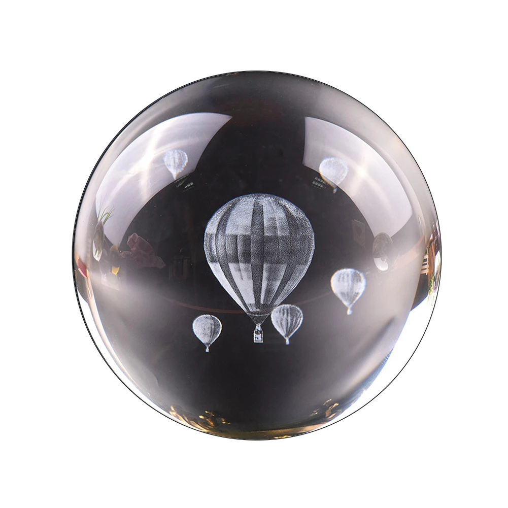 8cm Laser Hot Air Balloon 3D Fake Crystal Glass Ball Quartz FengShui Ornament Craft Travel Take Pictures Home Decorative Ball