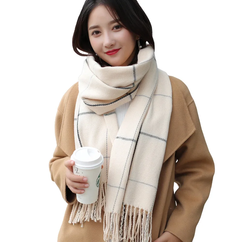 

New spot autumn and winter plaid scarf Ladies winter imitation cashmere shawl Korean version of wild thick warm scarf