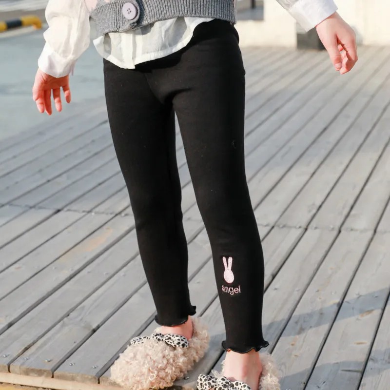 

2019 Autumn New Arrival Girls Fashion Cartoon Rabbit Leggings Kids Embroidered Pants Wram Fleece Trousers