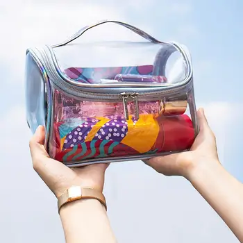 

Portable Women Travel Cosmetic Bag High-grade PVC Transparent Waterproof Travel Cosmetic Bag Portable Women Laser Makeup Pouch