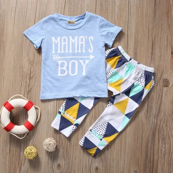 

2 pieces Short Sleeve Letter Print T Shirt and Pant Set For Baby Boy Summer Outfit Mamas Boy Clothes
