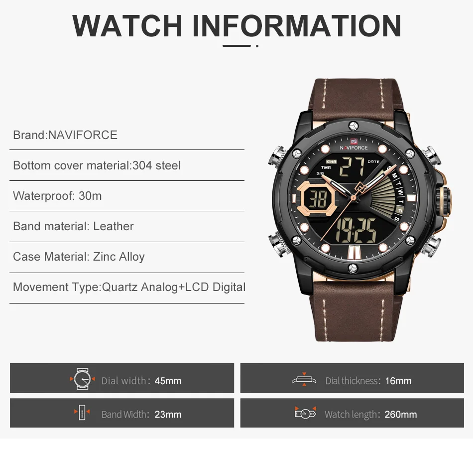 Мужские часы Топ люксовый бренд NAVIFORCE модные кварцевые часы с двойным дисплеем Мужские Аналоговые цифровые водонепроницаемые часы Relogio Masculino