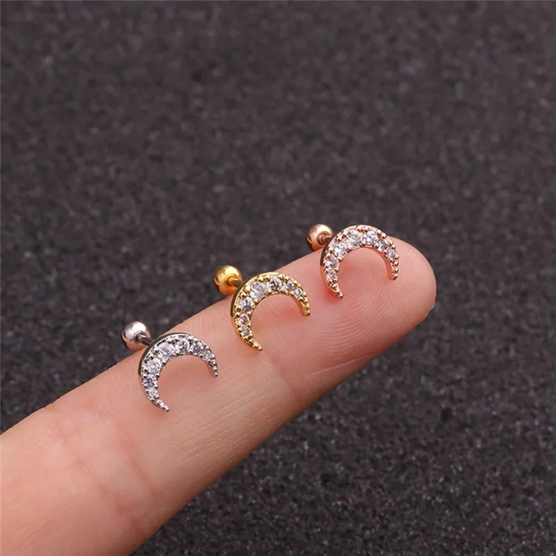 PINKSEE Crystal Moon Tragus Сережки для пирсинга из нержавеющей стали с Цирконом Серьги-гвоздики очаровательные ювелирные изделия для тела