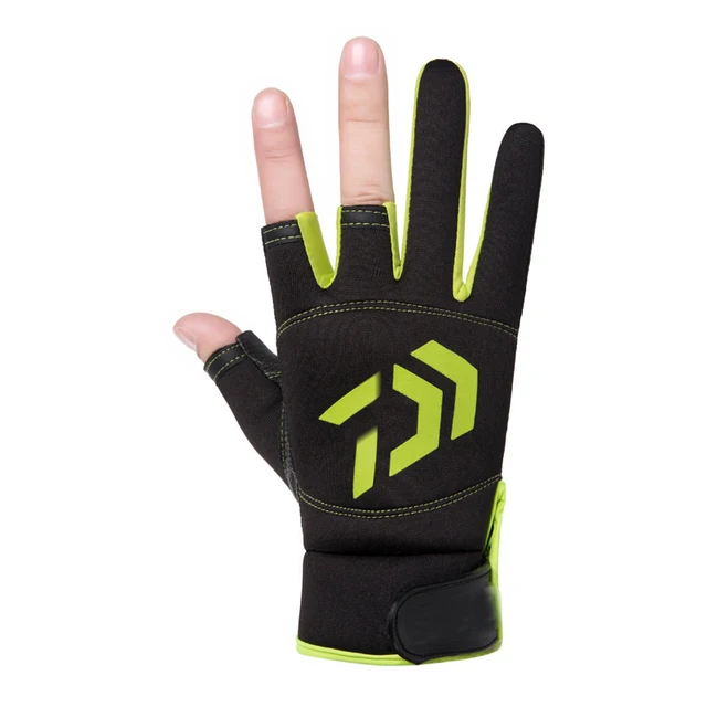 DAIWA Fishing Gloves Waterproof Anti-Slip 3 Fingers Cut 5 Fingers Cut Leather PU Winter Gloves for Men Hunting Sport Gloves green-3