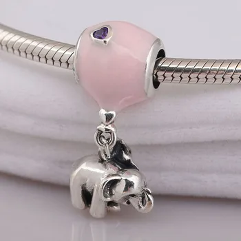 

Original 925 Sterling Silver Elephant & Pink Balloon Dangle Charm Fit Pandora Bracelet Enamel Clear CZ Pendant DIY Jewelry Beads