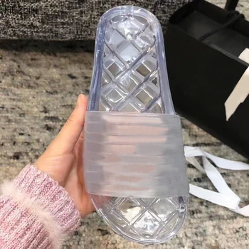

Brand Designer Slippers Female PVC Transparent Outdoor Beach Slippers High Quality Men's Open Toe Bathroom Slippers Large 35-46