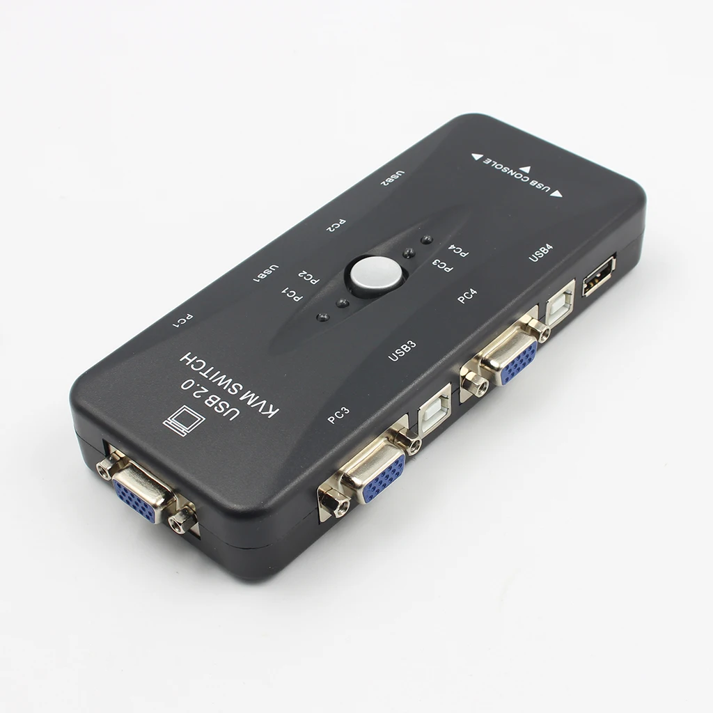 4 Ports VGA KVM Switch Box USB 2.0 SVGA Switcher With Cables Easy To Operate For Keyboard Mouse Display PC Laptop Computers
