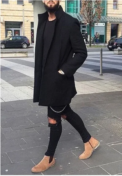 Hirigin, осенне-зимнее мужское повседневное пальто, плотный шерстяной Тренч, деловое мужское одноцветное классическое пальто средней длины, куртки, топы