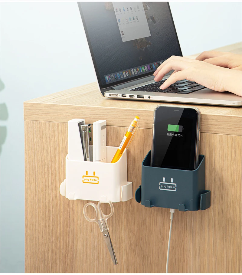 Wall-Mounted Storage Box Storage Rack Shelf Organizer Hooks Remote Control Mobile Phone Holder