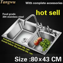 Кухонная раковина мытья посуды 0,8 мм пищевой 304 нержавеющая сталь Нормальный Большой двойной паз Горячая 800x430 мм