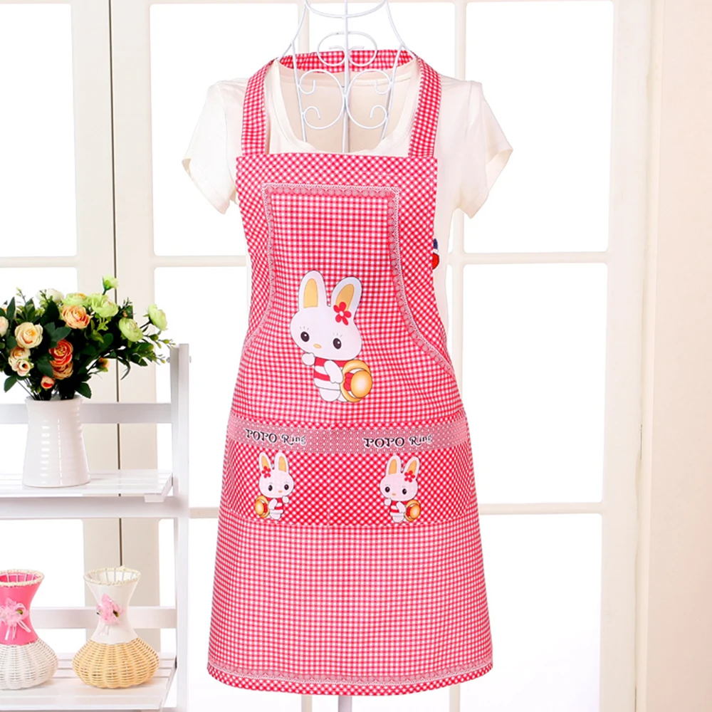 Cooking Apron Cartoon Kitchen Rabbit Sleeveless Double Pocket Household Cleaning Aprons for Adults Women Lady Cloth Protect
