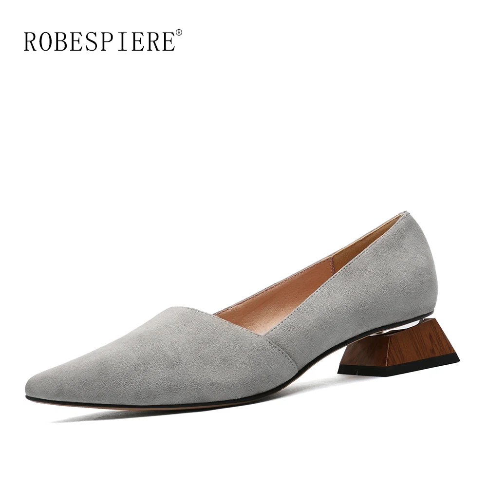 

ROBESPIERE Casual Women Pumps Quality Genuine Leather Strange Style Low Heels Shoes Concise Pointed Toe Shallow Ladies Pumps A18